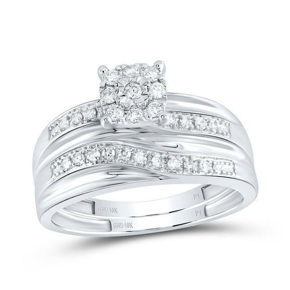 10K White Gold His Hers Round Diamond Solitaire Matching Wedding Set 1/3 Cttw, Womens Size: 5-10, Mens Size: 7-13