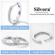 Silvora Sterling Silver Hoop Earrings for Women Cubic Zirconia Huggie Earring Jewelry Birthday Christmas Anniversary Mother's Day Gift, 6mm/8mm/10mm/12mm