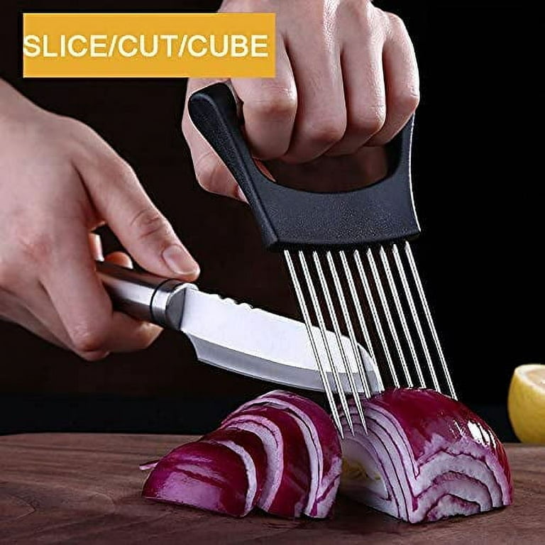 2pcs Onion Holder Slicer, Stainless Steel Tomato Lemon Potato Vegetable Holder Slicer Cutter Tool for Kitchen Worker Slicing