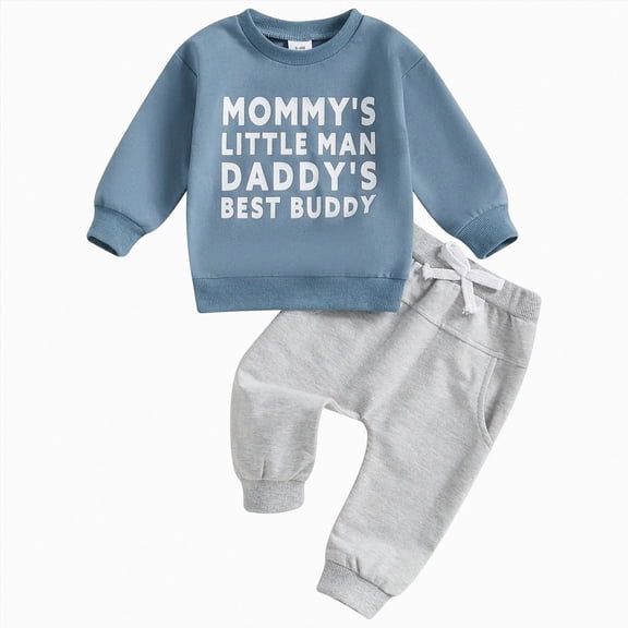 NOLDARES Infant Toddler Baby Boy Outfits Clothing Set 2pcs Print Long Sleeve Sweatshirt Elastic Pants Fall Winter Clothes Casual(Blue,6-12 M)