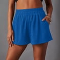 thumbnail image 1 of MKLEKYY Pantalones Cortos de Mezclilla para Mujer, Cómodos, Informales, con Cordón y Cintura Elástica, de Color Puro, Ligeros, para Playa, de Verano, con Bolsillos, 1 of 4