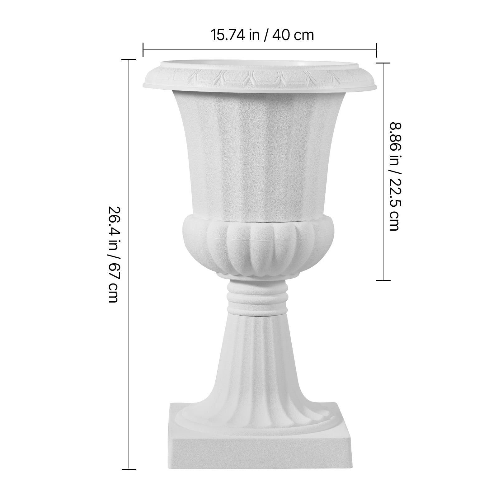 KFFKFF Plastic Urn Planters, 15.8 x 26.4 Inch, Set of 2 White Decorative Flower Pots for Indoor & Outdoor Use - Ideal for Weddings, Events, Home, Garden, Balcony, Patio, and Porch