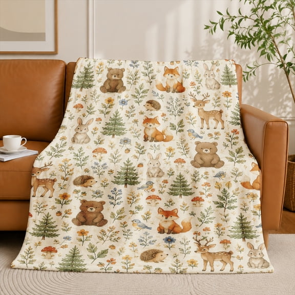 SPXUBZ Woodland Animals Pine Trees Forest Flannel Throw Blanket Soft Warm Cozy Fleece Blanket for Nursery Kids Bedroom Couch Decor