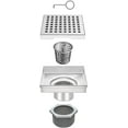 thumbnail image 2 of HEATGENE 4-Inches Square Shower Drain with Flat Cover, Stainless Steel Shower Floor Drain with Removable Quadrato Pattern Grate, Floor Shower Drain with Hair Strainer, Brushed, 2 of 9