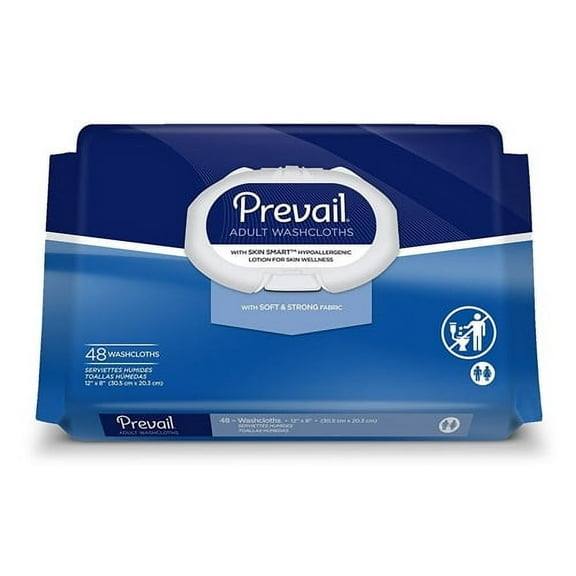 Prevail Soft Fabric Adult Washcloths With Press N Pull Lid, Size: 8 X 12 Inches - 48 Ea