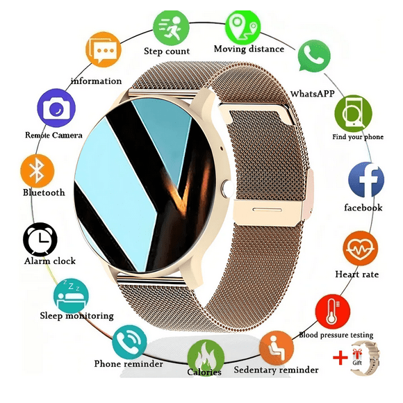 Reloj Inteligente Mujere Hombre Deportivo Llamada Bluetooth Xtellar Color De La Correa dorado