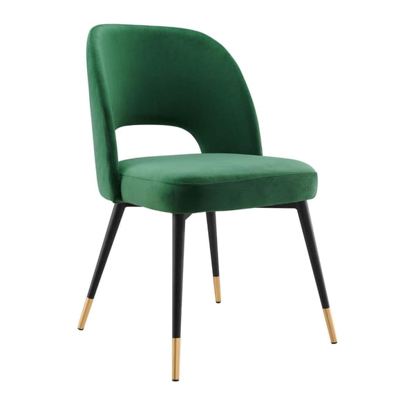 Maklaine 18.5" Performance Velvet Fabric Dining Side Chair in Emerald Green