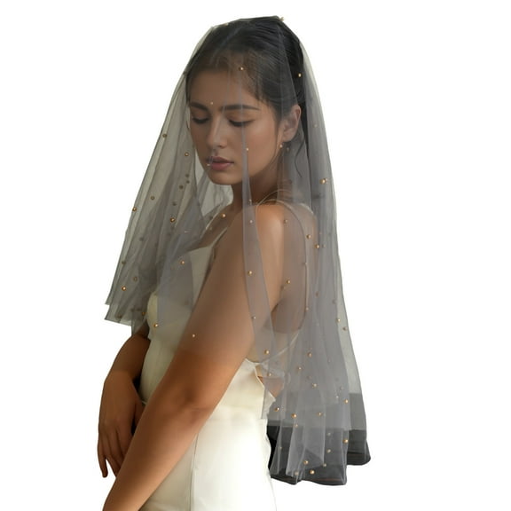 RUISINERY Pearls Embellished Short Veil Bridal Wedding Headpiece Vintage Women Veil for Photoshoots and Ceremonies