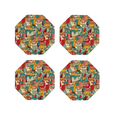 

Tideii Funny Owl Bird for Leather Coasters 4 Pieces Anti-fouling and Anti-scalding Decorative Coasters Suitable for Restaurants Kitchens Coffee Shops-Octagon