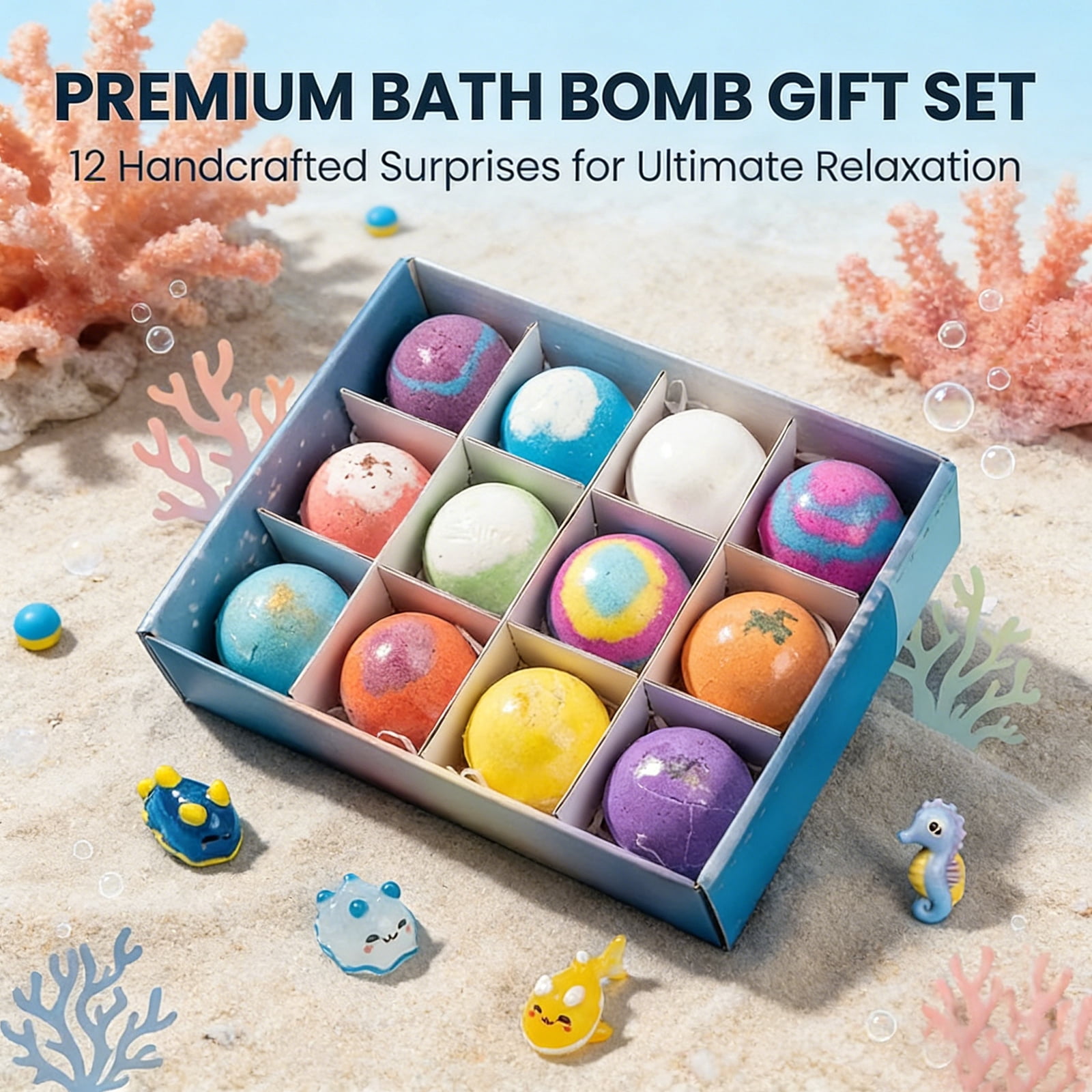 Easter Bath Bombs with Surprise Inside, 12 Pack Fizzy Bubble Bath Gift Set, Dinosaur Egg & Ocean Theme Bath Fizzies, Natural Sea Salt Color Changing Spa Balls