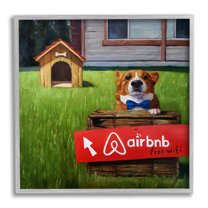Stupell Industries Doghouse Rental Funny Bowtie Corgi Puppy Framed Wall Art, 12 x 12, Design by Lucia Heffernan