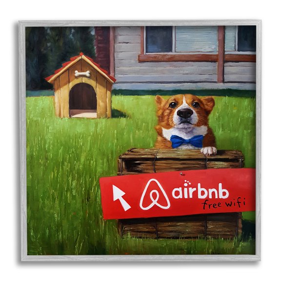 Stupell Industries Doghouse Rental Funny Bowtie Corgi Puppy Framed Wall Art, 12 x 12, Design by Lucia Heffernan
