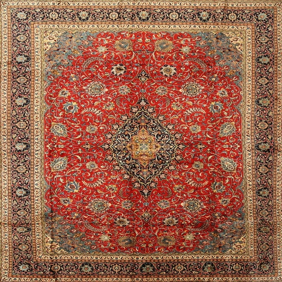 Ahgly Company Indoor Square Traditional Red Medallion Area Rugs, 7' Square