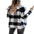 thumbnail image 3 of Womens Plaid Lapel Button Short Pocketed Shacket Shirts Coats, 3 of 5