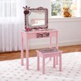 thumbnail image 3 of Kids Vanity Set with Mirror, Zebra Pattern Kids Table and Chairs with Three-Color Adjustable LED, Girls Vanity for Toddler 3-6 Years, Pink, 3 of 10