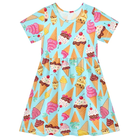 joogoo Cherry Ice Cream Girls' Short Sleeve Dress Kids Dresses 5-6T