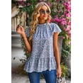 thumbnail image 6 of Purcoar Women's Floral Ruffled Short Sleeve Tops Round Neck Casual Blouses, 6 of 7