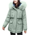thumbnail image 2 of LoyisViDion Coat Women'S Winter Thickening and Velvet Keeping Warm Casual Coat with Hat Green 10(XXL), 2 of 9