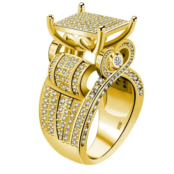 Uloveido Big Square Party Cocktail Rings with Tiny Cubic Zirconia Micro Paved for Women RA0221 (Yellow, Size 8)