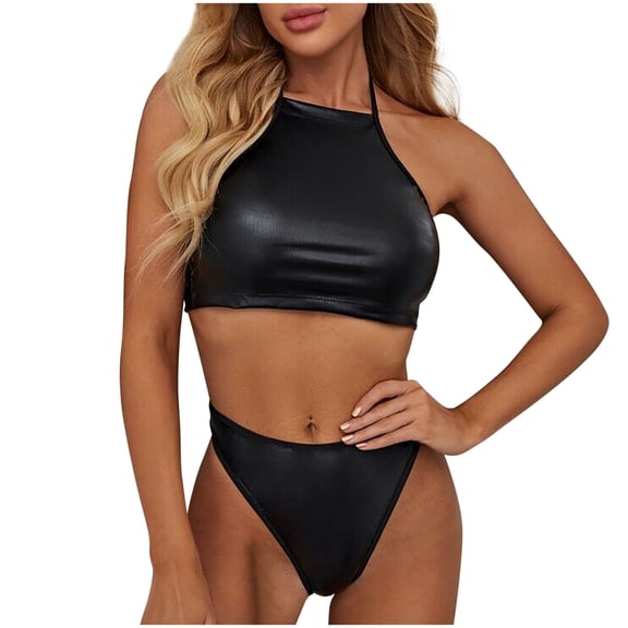 Fashion Sets for Women's PU Lingerie Sets Sexy Corset Crop Tops and Briefs Panty Two Piece Suit Underwear Sleepwear Outfits