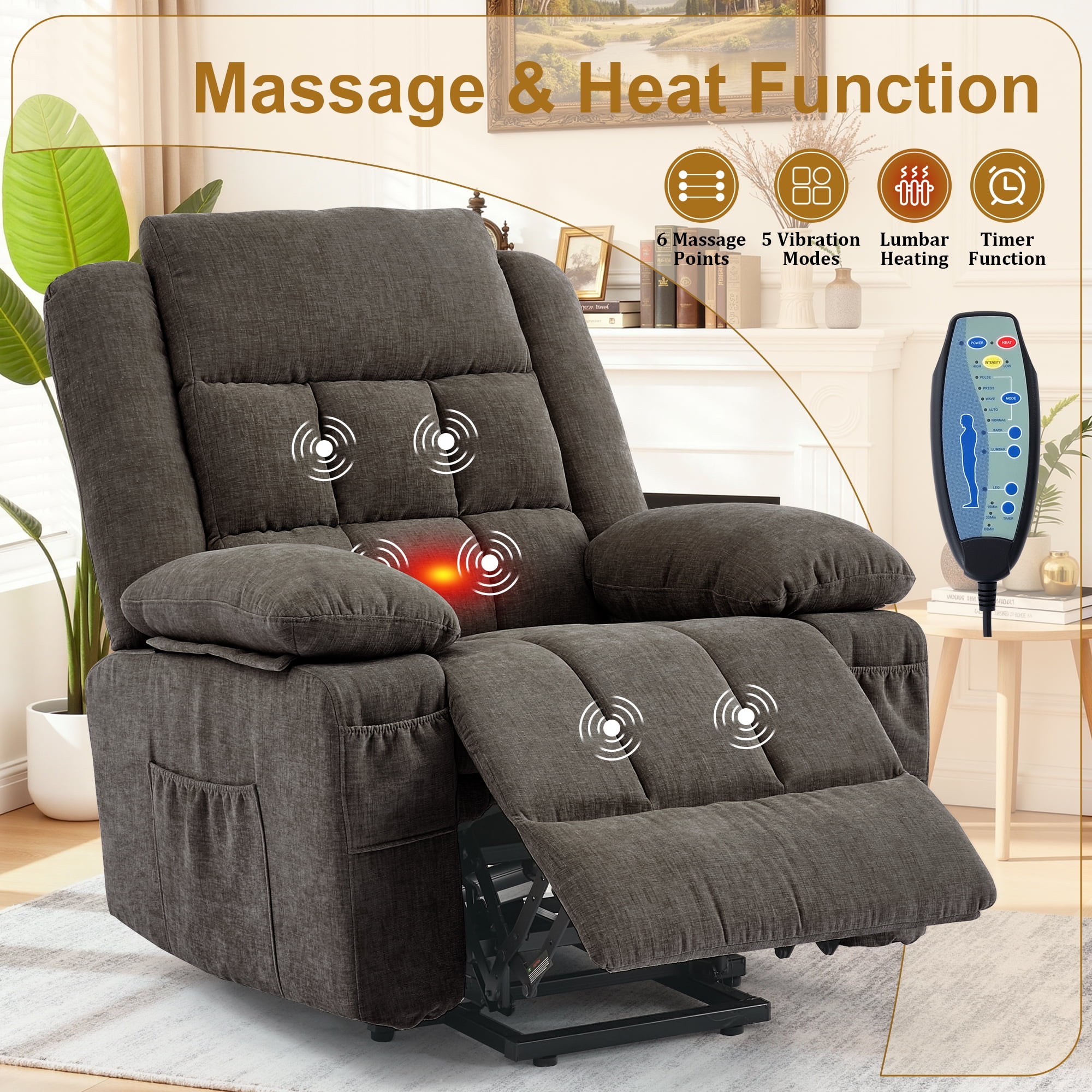 Korser Power Lift Recliner for Elderly with Heat and Massage Recliner Chair with Infinite Position Electric Lift Chair for Living Room,Brown
