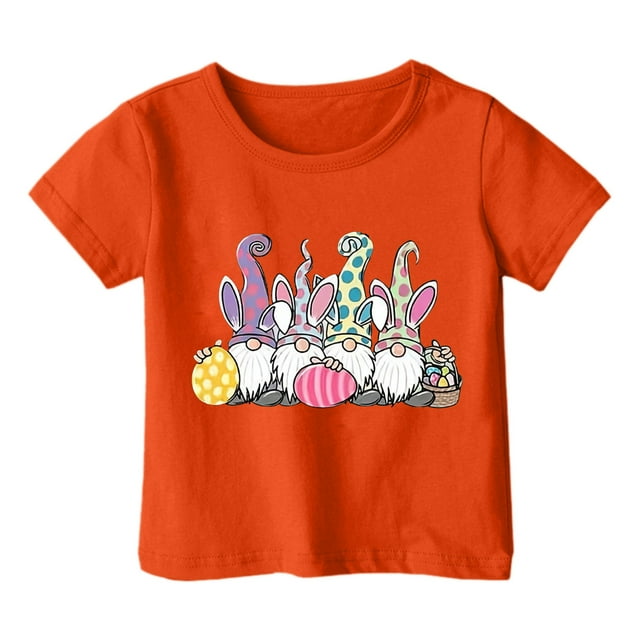 AJIWYH Chemises d'Uniforme pour Filles, T-Shirts Joyeuses Pâques pour Enfants T-Shirt Drôle pour le Jour de Pâques T-Shirt d'Été à Manches Courtes Col Rond Hauts, T-Shirt Rouge pour Filles de 6-7 Ans, Orange