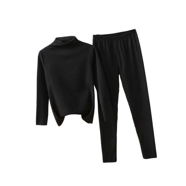 Jumpingount Ropa interior térmica de algodón grueso para invierno frío, pijama adelgazante de manga larga, traje elástico de cuello medio alto, accesorio conjuntos de ropa Negro XXL Jumpingount AP013788-04