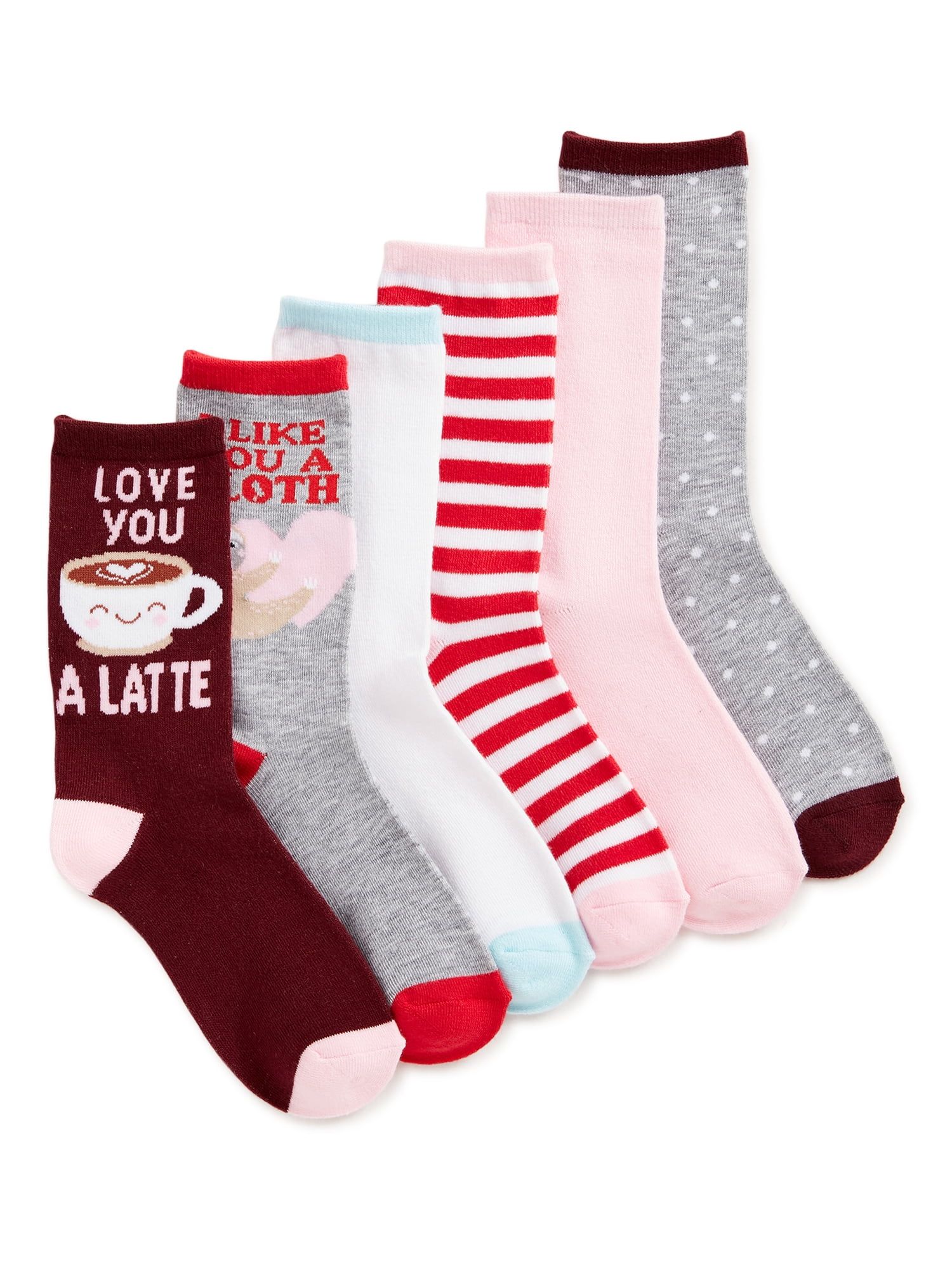 Way to Celebrate Women's Valentine's Day Crew Socks, 6-Pack - Walmart.com