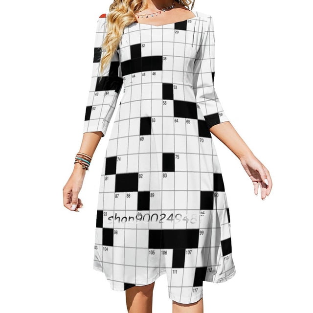 Pista de crucigrama rellena Vestido de cuello cuadrado Nuevo vestido elegante de talla grande para mujer Pista de crucigrama Pista de crucigrama rellena