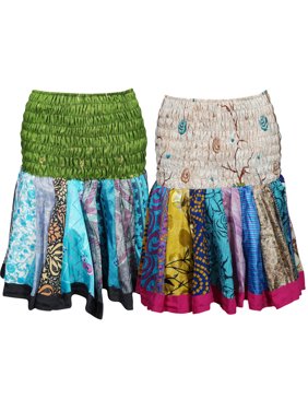 Mogul 2 Pc Women's Mini Skirt Colourful Printed Summer Beach Party Skater Skirts