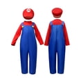 thumbnail image 2 of Youpwaven K'i'ds Plumber Brother Costume, Video Game Inspired Cosplay Outfit, Halloween Party Performance Suit with Overalls, Hat, Gloves and Moustache Size 3-14, 2 of 11