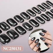 Semi Cured Gel Nail Strips UV/LED Nails, Gel Nail Stickers Dark Semi Cured Gel Nail Strips, Holographic, Chrome, Nails Art Design Decoration Accessories - Color D