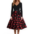 thumbnail image 3 of Fgvctg Womens Valentine'S Day Wedding Guest Dress Elegant V Neck Vintage Dress Cocktail Love Heart Print Casual Dress 1950S Date-Night Long Sleeve Plus Size Dressy Outfit Red M, 3 of 4