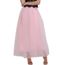 SWSMCLT Women's Long Skirt Pleated Tulle Skirt High Waist Halloween Layered A Line Flowy Casual Elegant Basic Tutu Skirt Peach Small-X-Large