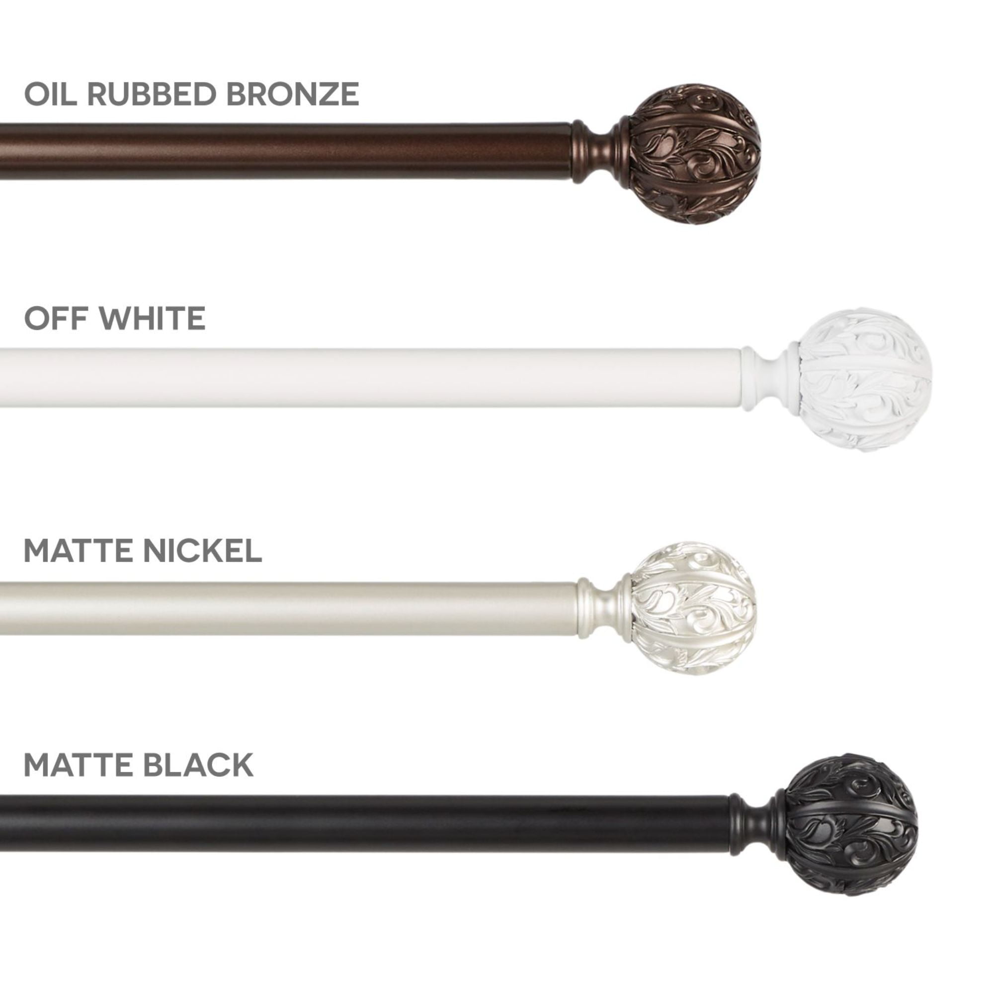 Exclusive Home Vulcan 1" Window Curtain Rod and Finial Set, Adjustable 66"-120", Matte Nickel