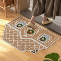 KOYPTL Christmas Wind Silk Circles Floor Mat,Entrance Door Scuff Dusting Mat,Cuttable Entry Door Mat Christmas House Shaped Carpet for Winter Holiday Decor Living Room Yard Porch Entrance Floor