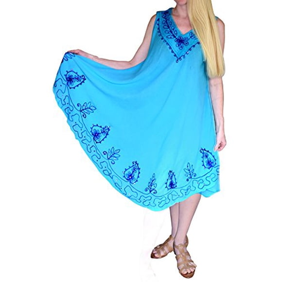 Peach Couture Flowing Colorful Embroidered Sequin Cover up Handkerchief Dress
