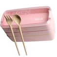thumbnail image 3 of Lonchera apilable rosa estilo japonés de 3 capas, elegante y apilable, ideal para estudiantes, oficina, escuela y hogar., 3 of 11