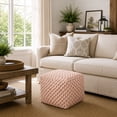 thumbnail image 6 of Casafield Square Pouf Ottoman, Light Pink - 18.5" W x 18.5" D x 14.5" H Cotton Knit Foot Stool - Boho Floor Pouffe for Living Room, 6 of 9