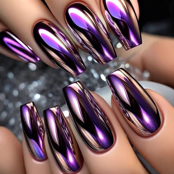 (Buy 2 Get 1 Free)Purple Press On Nails Almond Medium Fake Nails Glossy Nail Press Ons With 3D Rhomb Shaped Designs Acrylic False Nails Purple Full Cover Glue On Nails Stick On Nail For Women 24Pcs