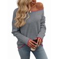 thumbnail image 2 of Chandails d'Automne pour Femmes 2025 Décontractés à Col Rond Contrasté à Manches Longues en Tricot Pulls Hauts Gris G, 2 of 7