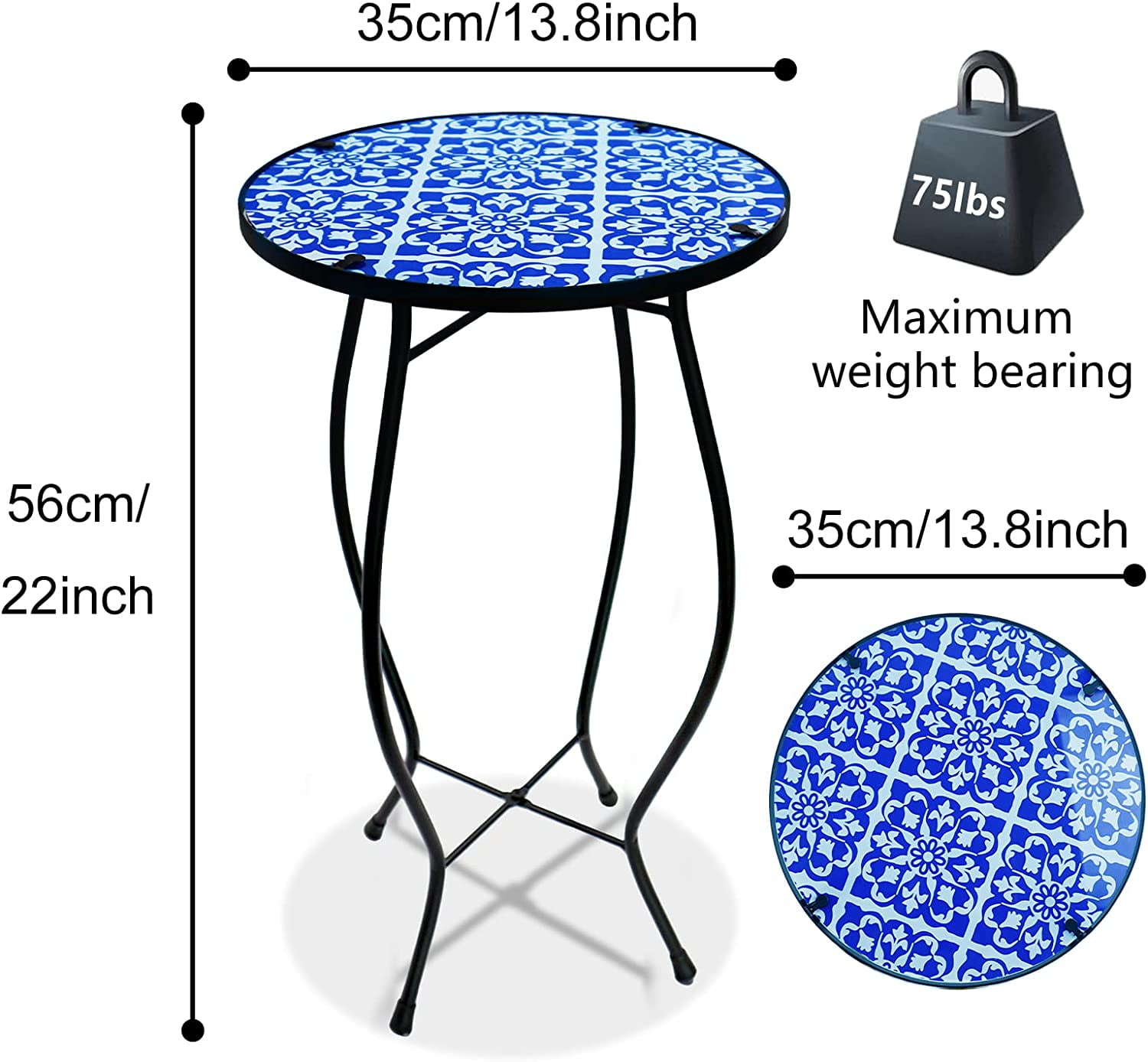 Aboxoo Mosaic Collection Outdoor Modern Functional Art Glass Round End Table, Purple White