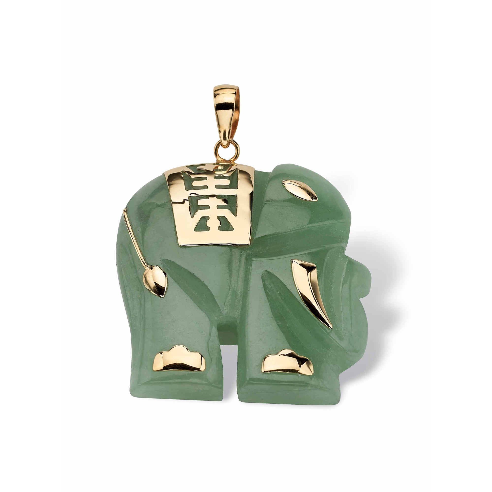 PalmBeach Jewelry Green or Black Jade or Mother of Pearl 10k Yellow Gold Good Fortune Elephant Pendant