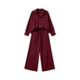thumbnail image 4 of BRELIL Women's Two Piece Outfits Sets Collared Long Sleeve Shirt Wide Leg Pants Casual Lounge Matching Set Solid Boho Vacation Travel Tracksuit, Wine L, 4 of 6