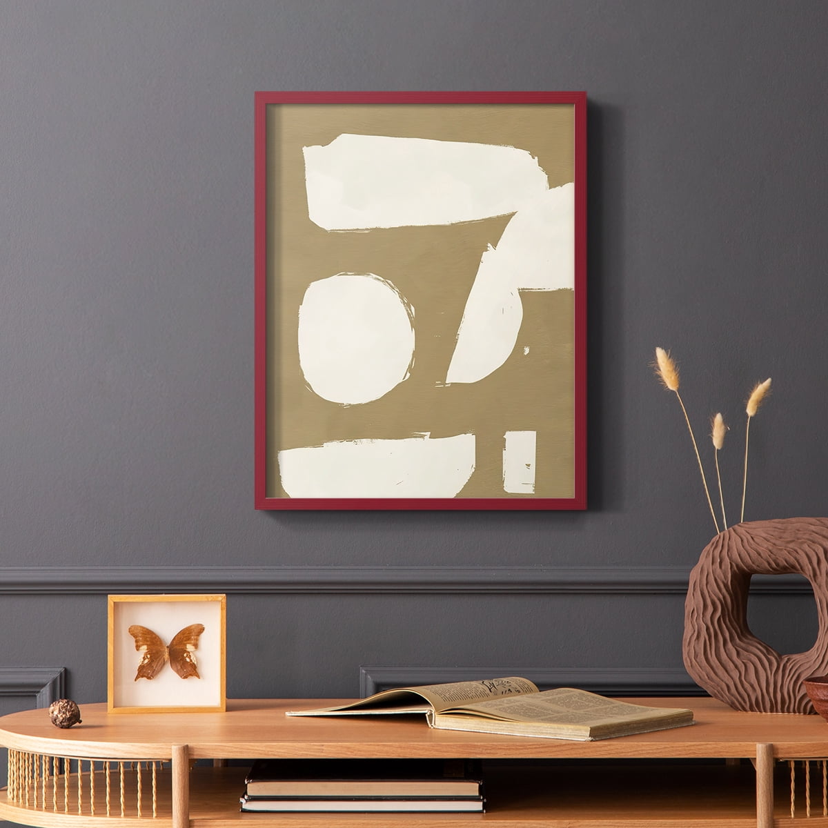 Chunky Abstract I Framed Print in Red Solid Wood Framed Print No Nail Hanging