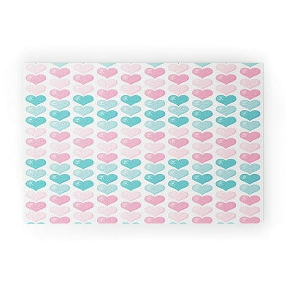 Society6 Avenie Pink and Blue Hearts 36" x 24" Welcome Mat