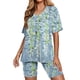 thumbnail image 4 of ICHUANYI Clearance Women's Summer Short Sleeve V-neck Tops Shorts Comfortable Homewear Two-piece Suit Sets(Green, L) ICHUANYI WER2023080816385, 4 of 7