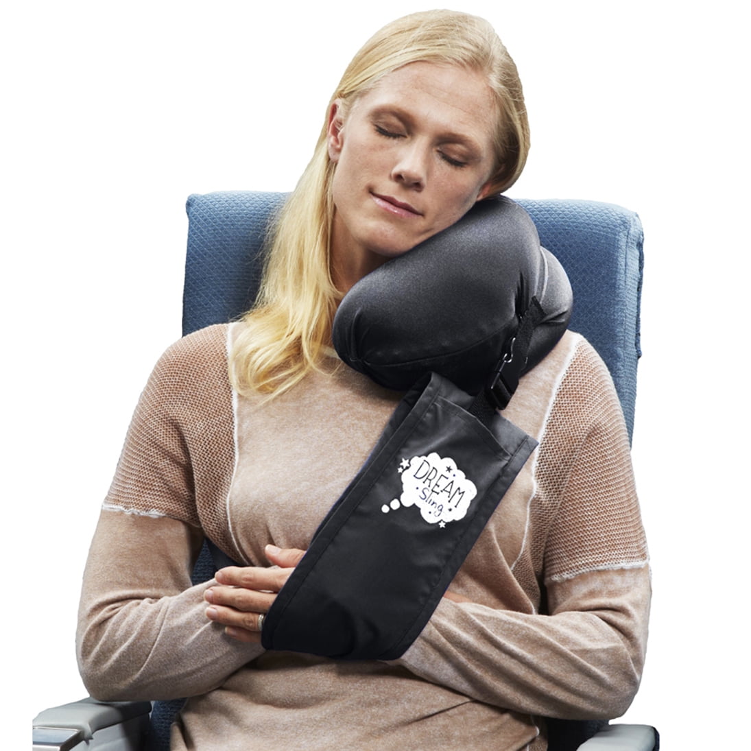 DREAM SLING Travel Neck Pillow with an armrest! Perfectly balanced head