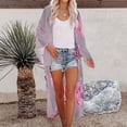 thumbnail image 4 of Lilgiuy Women Floral Printed Beach Kimono Cardigan Shawl 3/4 Sleeve Loose Cover Up(Gray,10) Winter Clothes for 2022, 4 of 5