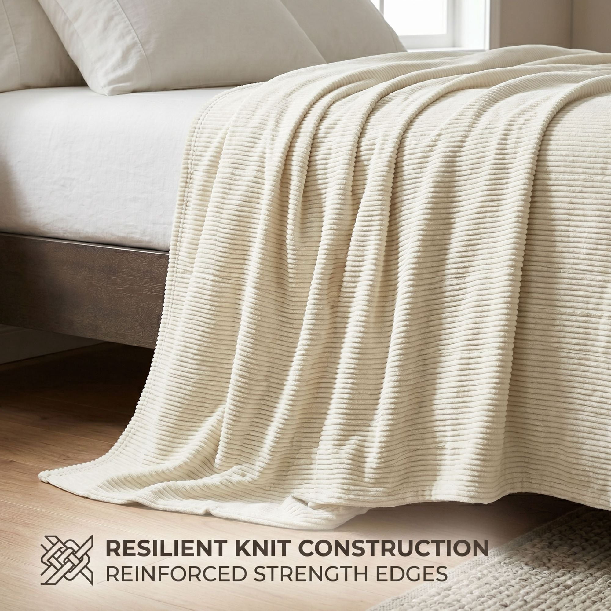 Superior Kacey Ribbed Fluffy Fleece Blanket, King Size, Ivory